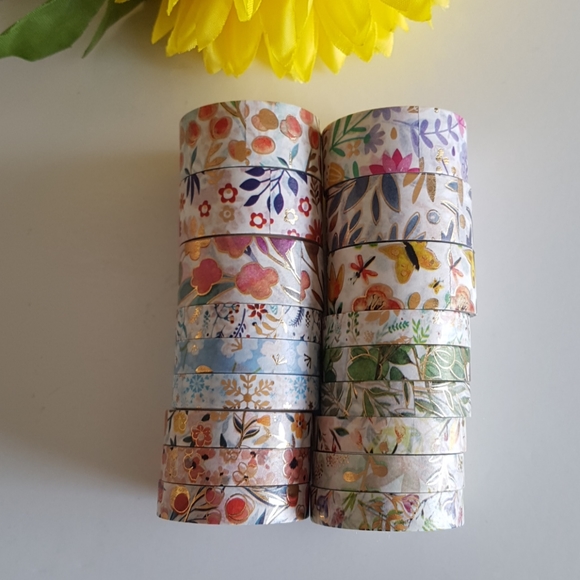 NEW 18 Rolls Washi Tape with Gold Foil